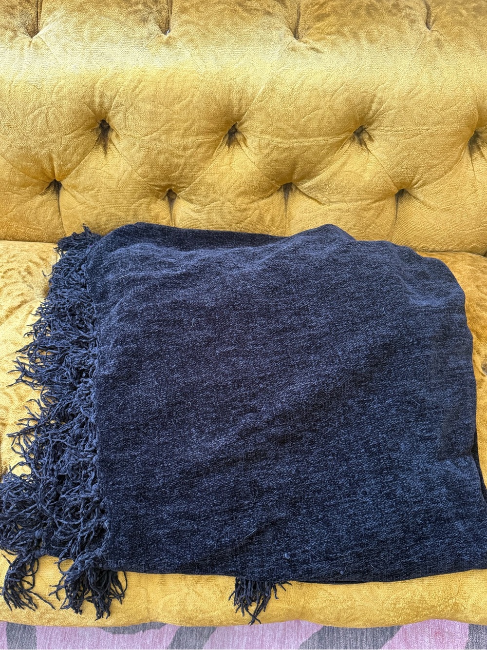 Black Chenille Fringe Throw Blanket